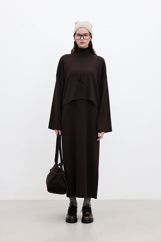 Lace Up Knit Cardigan Brown