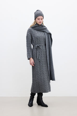 Cable-Knit Sweater Dress Anthracite