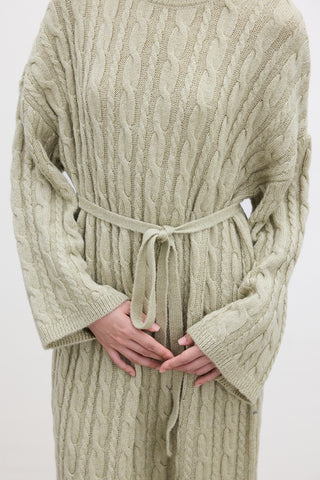 Cable-Knit Sweater Dress Soft Green