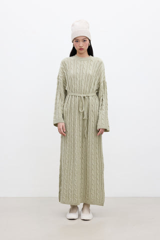 Cable-Knit Sweater Dress Soft Green