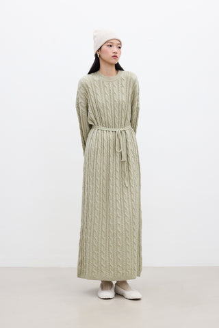 Cable-Knit Sweater Dress Soft Green
