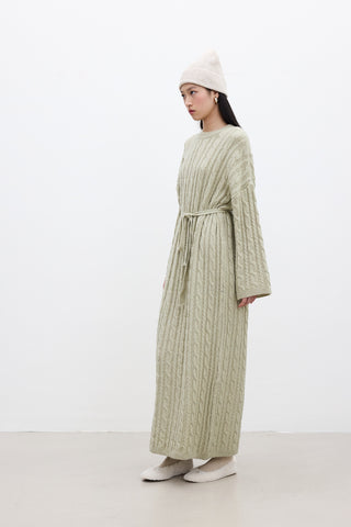 Cable-Knit Sweater Dress Soft Green