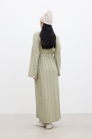 Cable-Knit Sweater Dress Soft Green