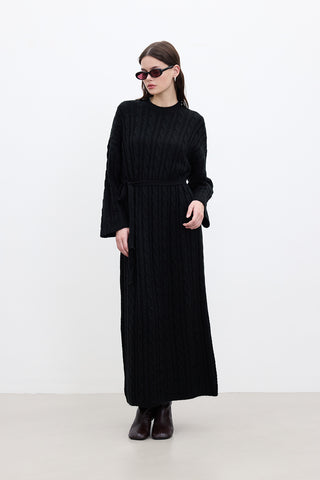 Cable-Knit Sweater Dress Black