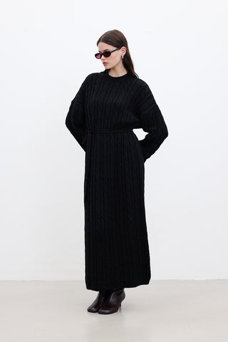 Cable-Knit Sweater Dress Black