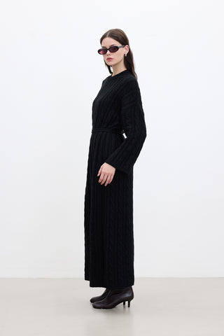 Cable-Knit Sweater Dress Black