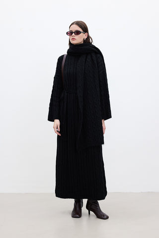 Cable-Knit Sweater Dress Black
