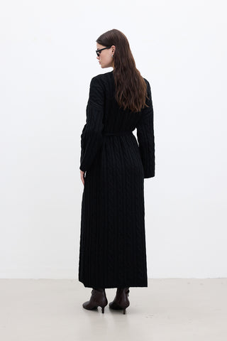 Cable-Knit Sweater Dress Black
