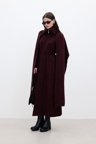 Cable-Knit Sweater Dress Burgundy