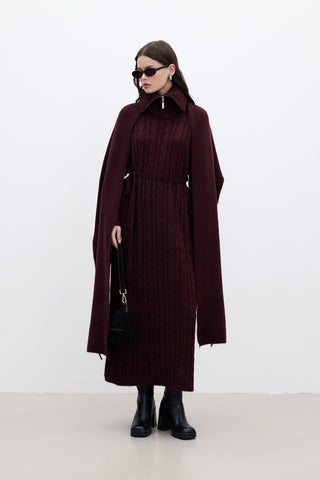 Cable-Knit Sweater Dress Burgundy