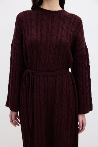 Cable-Knit Sweater Dress Burgundy