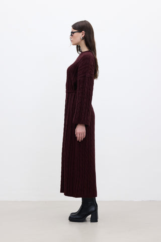 Cable-Knit Sweater Dress Burgundy