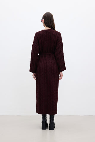 Cable-Knit Sweater Dress Burgundy