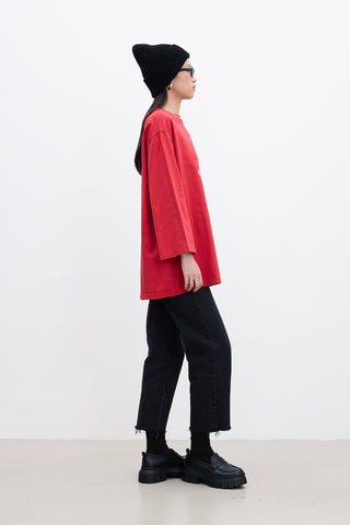 Oversized Long-Sleeve Printed T-Shirt Red