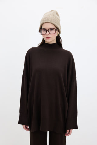Oversized High Neck Sweater Brown