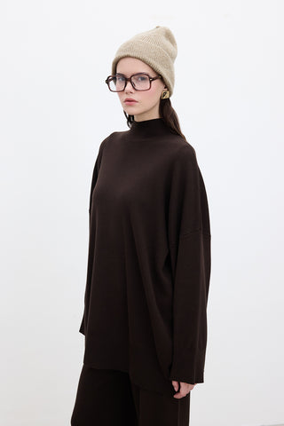 Oversized High Neck Sweater Brown