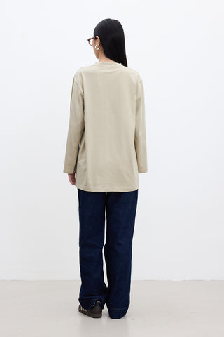 Oversized Long-Sleeve Printed T-Shirt Beige