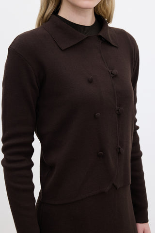 Covered Button Knit Cardigan Dark Brown