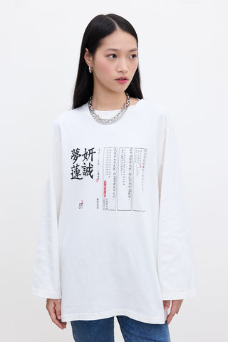 Oversized Long-Sleeve Printed T-Shirt Ecru