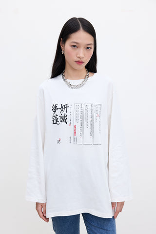 Oversized Long-Sleeve Printed T-Shirt Ecru