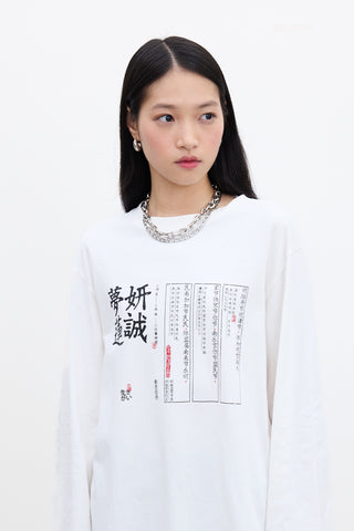 Oversized Long-Sleeve Printed T-Shirt Ecru