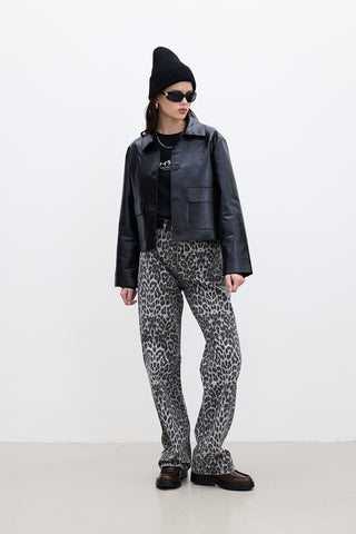 Patterned Gabardine Trousers Leopard