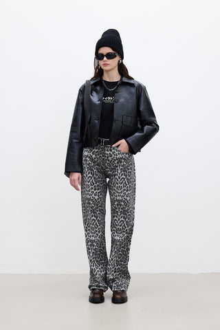 Patterned Gabardine Trousers Leopard