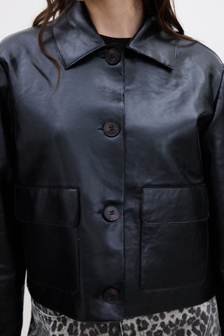 Short Faux Leather Jacket Black