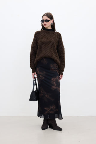 Patterned Tulle Midi Skirt Lotus