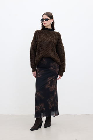 Patterned Tulle Midi Skirt Lotus