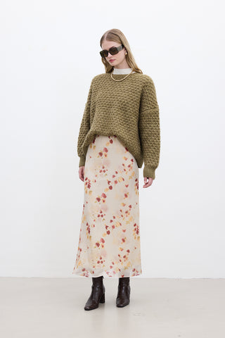 Patterned Tulle Midi Skirt Brush