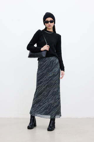 Patterned Tulle Midi Skirt Wave