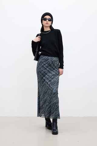 Patterned Tulle Midi Skirt Wave