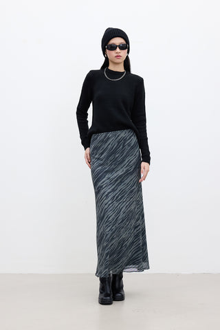 Patterned Tulle Midi Skirt Wave