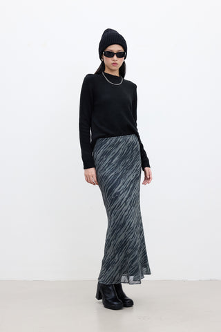 Patterned Tulle Midi Skirt Wave