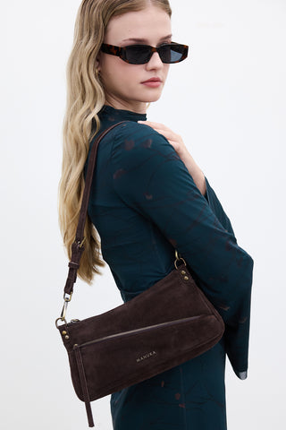 Mari Suede Baguette Bag Dark Brown