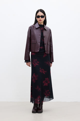 Short Faux Leather Jacket Burgundy