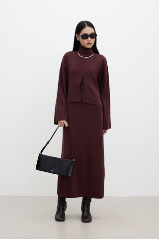 Lace Up Knit Cardigan Burgundy