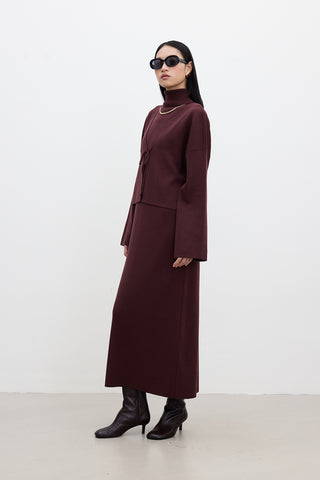 Sleeveless High Neck Knit Dress Burgundy