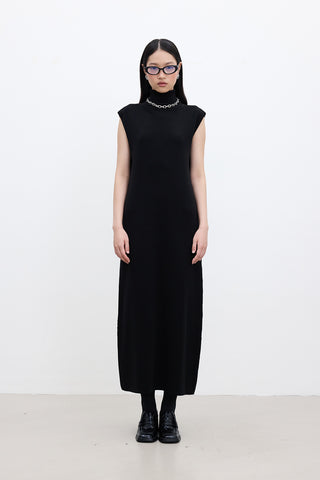 Sleeveless High Neck Knit Dress Black