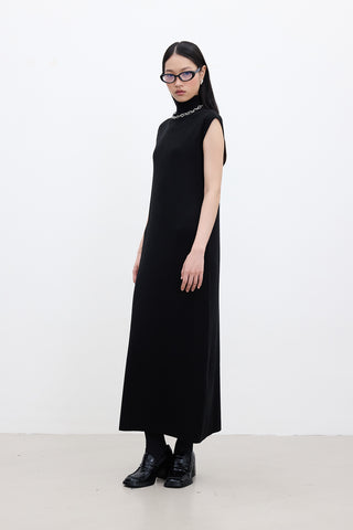 Sleeveless High Neck Knit Dress Black