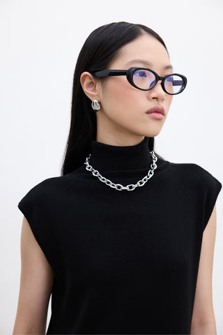 Sleeveless High Neck Knit Dress Black