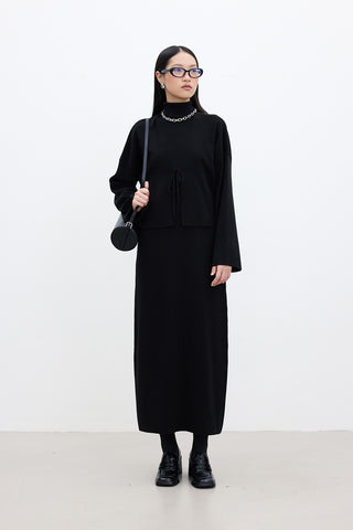 Sleeveless High Neck Knit Dress Black