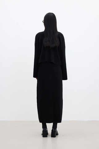 Sleeveless High Neck Knit Dress Black