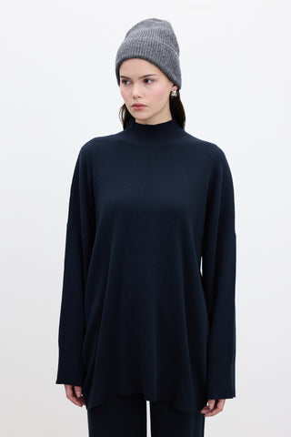 Oversized High Neck Sweater Navy Blue