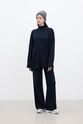 Oversized High Neck Sweater Navy Blue