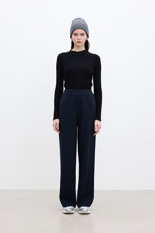 Straight Leg Knit Pants Navy Blue