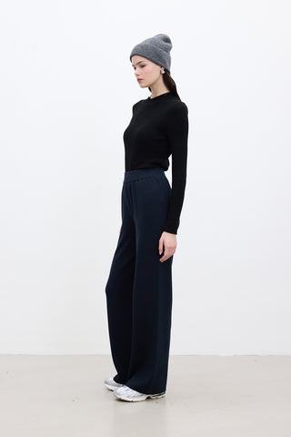 Straight Leg Knit Pants Navy Blue