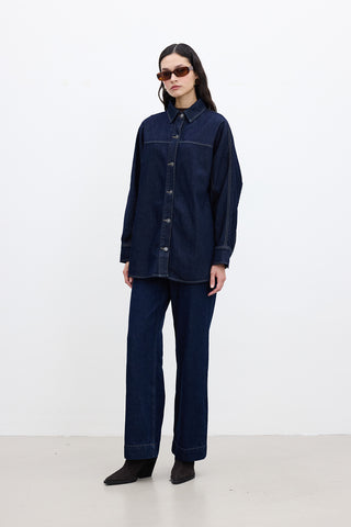 Tied Denim Shirt Dark Blue