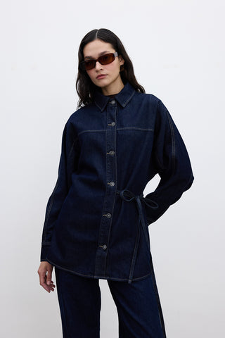 Tied Denim Shirt Dark Blue